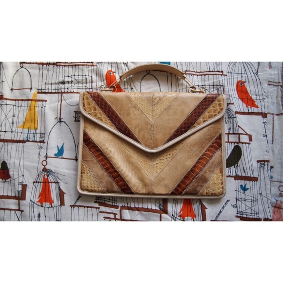 Varon Handbags - Rare Vintage Varon 70s Snakeskin Reptile Luxury Multicolor Chevron Purse Clutch